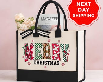 Merry Christmas Tote Bag, Holiday Party Gift