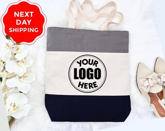 Personalized Logo Tote Bag, Tri-Color Cotton Canvas
