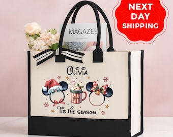 Custom Disney Christmas Tote Bag, Personalized Xmas Gift