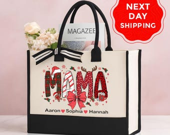 Custom Christmas Mama Tote Bag, Personalized Xmas Gift