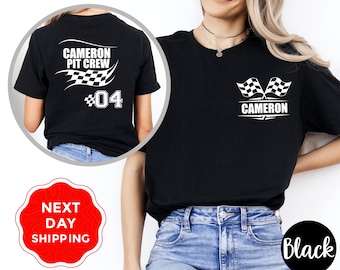 Personalized Racing Pit Crew T-shirt, Custom Checkered Flag Race Team Tee