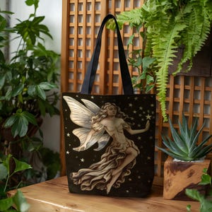 Celestial Fairy Tote, Gothic Aesthetic Bag, Fantasy Art Print, Enchanted Fairy Shopper, Eco Friendly Gift For Her, Nature Tote