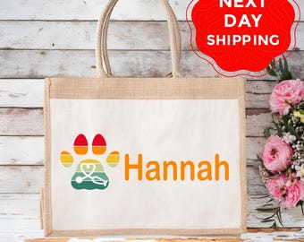 Custom Vet Tech Jute Tote Bag, Veterinary Technician Tote Bag, Personalized Vet Tech Jute Bag, Gift for Vet Tech Week, Vet Tech Tote Bag