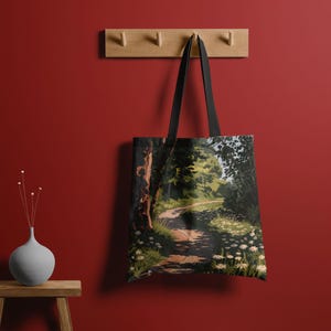 Forestcore Woven Tote Bag, Enchanted Woodland Tapestry Bag, Cottagecore Aesthetic Purse, Ethereal Nature Shoulder Bag, Gift for Her