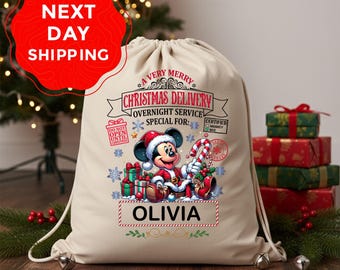 Santa Sack for Christmas, Santa Sack, Christmas Gift Bag, Custom Mickey Mouse Christmas Santa Bag, Christmas Gift, Santa Sack for Xmas
