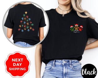 Custom Vet Tech Christmas T-Shirt, Xmas Paw Tree Tee