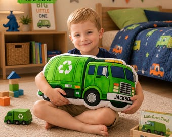 Personalized Garbage Truck Pillow, Custom Recycling Truck Cushion Pillow, Trash Truck Pillow, Toddler Nursery Decor, Gift for Kids, Boy, Son