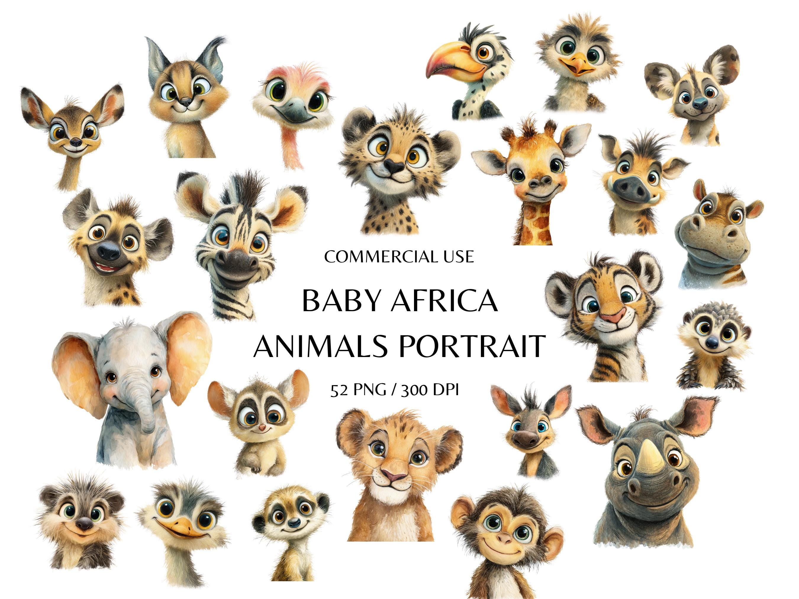 52 Watercolor Baby Africa Animals Portrait Cute Safari Animal African  Animals Nursery Decor First Birthday Commercial Use Instant Download - Etsy, image size:2700x2025