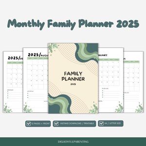 Monthly Planner 2025 | Family Planner | Monthly Calendar | 2025 Planner | Family Calendar | Yearly Calendar | Printable Calendar | Planner |