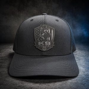 Custom K9 Leather Patch Hat – German Shepherd, Belgian Malinois, Bloodhound – Police or Sheriff – Laser Engraved Richardson 112 Style Hat