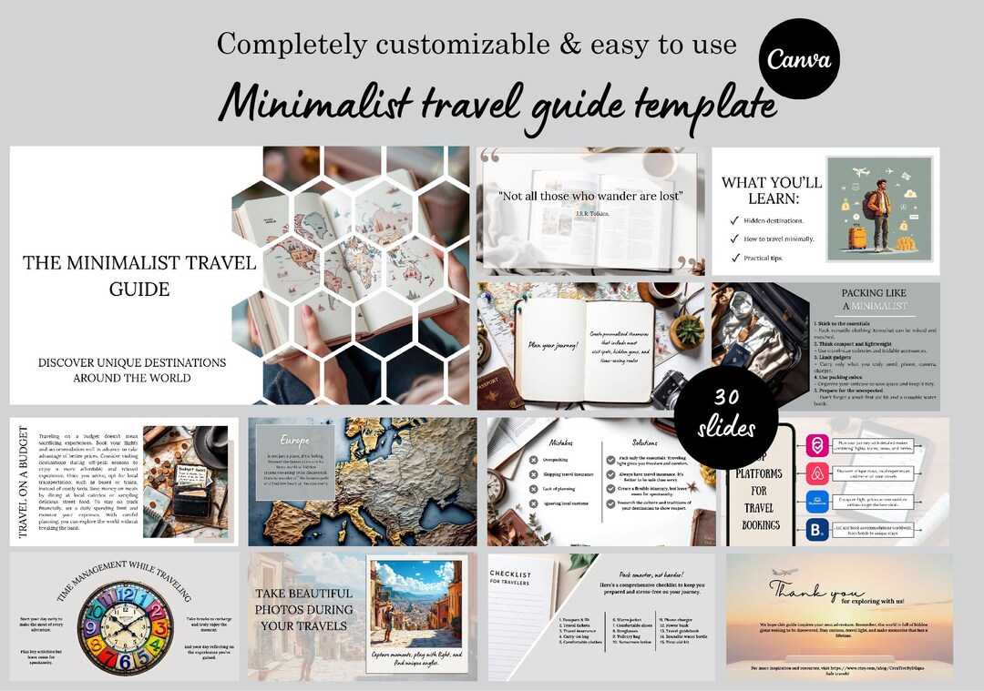 Minimalist Travel Guide and Presentation Template ,customizable Canva ...