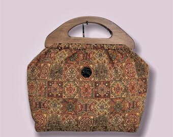 Vintage Style Tapestry Knitting Bag-Earthtone Tiles