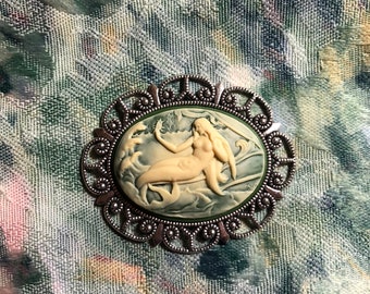 Mermaid Cameo Brooch,Shawl Pin, Victorian Magnetic-Green,Purple or Black