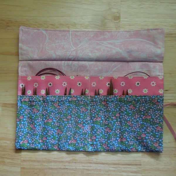 Interchangeable Organizer Case for Knitting Needles, Tunisian Hooks, DPNs-Vintage Blue Ditsy Floral