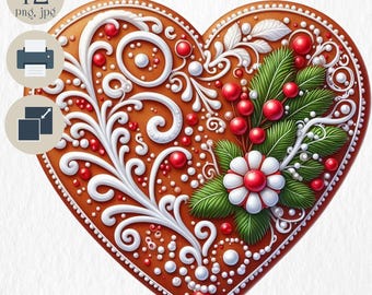 Christmas Gingerbread Heart Clipart Kit. 12 High Quality PNG, JPG, Digital Planner, Junk Journal, Scrapbook, Commercial Use, Sublimation