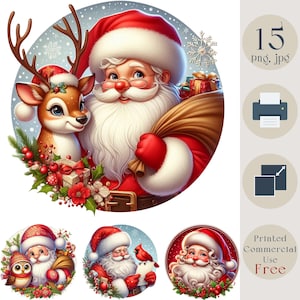Santa Claus Clipart. Christmas Santa Clipart Bundle, 15 png jpg High-Quality Design, Christmas Art Printable, DIY card make, scrapbook craft