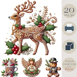 Christmas Gingerbread Cookies Clipart. Festive Gingerbread High Quality 20 png, jpg. DIY card making, crafts, scrapbooking, sublimation.