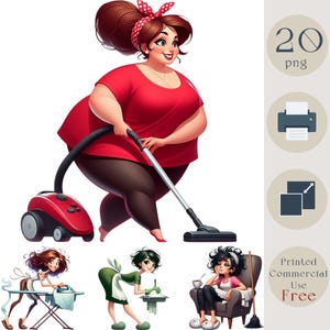 Carino Quirky Woman, Housewife Clipart Bundle. Carino Divertente Ragazza, Donna 20 PNG. Download Digitale Scrapbook, Adesivi, Sublimazione, Junk Journaling