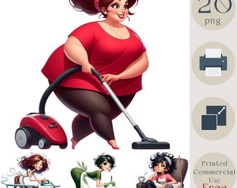 Frau,Hausfrau Clipart Bundle. Nettes lustiges Mädchen, Frau 20 PNG. Digitaler Download Scrapbook, Aufkleber, Sublimation, Junk Journaling