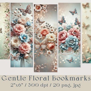 Floral Printable Bookmarks Set, 20 PNG Gentle Flowers Bookmarks Kit, Bookish Accessories,Book Lovers Gift, Digital Download,Scrapbook,Prints
