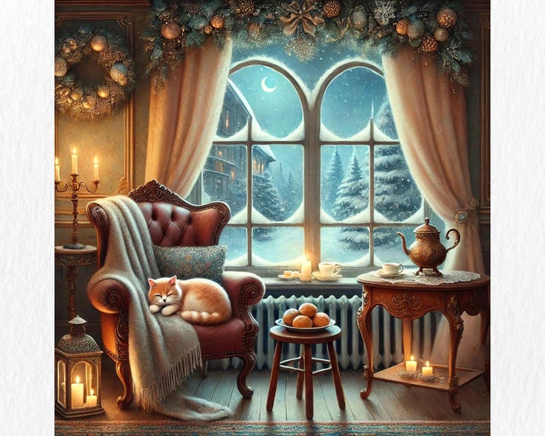 Cozy Christmas Home Clipart, 12 JPG, Festive Window View, Holiday Decor ...