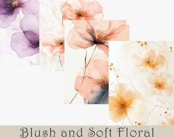 Delicate Blossom Digital Paper Pack. Elegant Floral Backgrounds. Soft Watercolor Textures JPG, Printable Romantic Floral Texture, DIY Cards