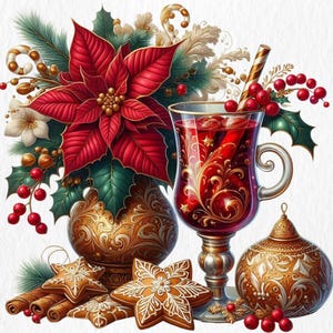 Weihnachten Glühwein Clipart. Gemütlicher Winterdrink Digital Art. Glühwein Illustration 15 png, jpg. Urlaub Decor. Digitaler Download