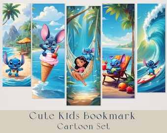 Cute Summer Cartoon Bookmarks – Printable Beach Bookmarks for Kids, Tropical Ocean Characters, Fun Reading Gift 15 PNG. Bookish Accessories.