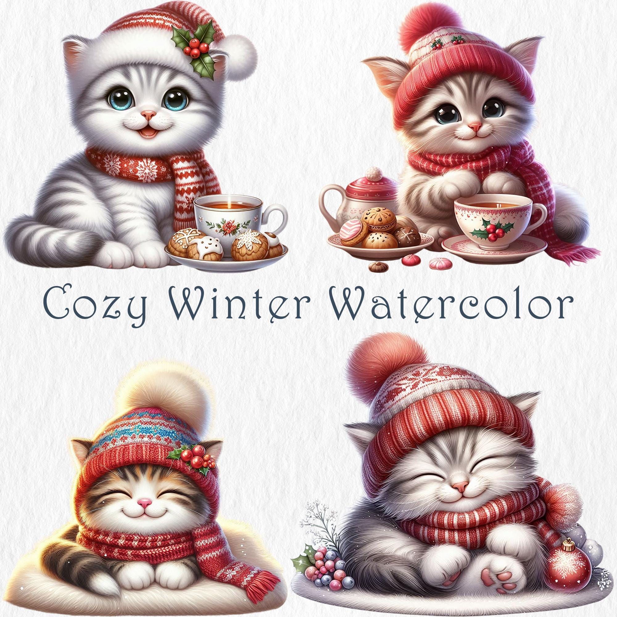 Christmas Kittens Clipart Bundle. Winter Cat 30 PNG. Holiday Kitty ...