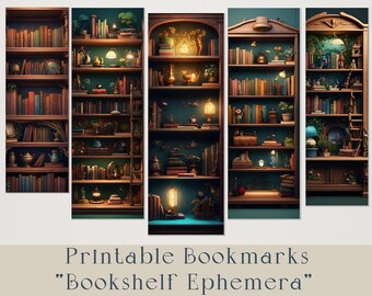 Printable "Bookshelevs Ephemera" Bookmarks bundle. Bookmarks set of 20 png,bookshelf silhouette, book lovers, scrapbook, cricut, sublimation