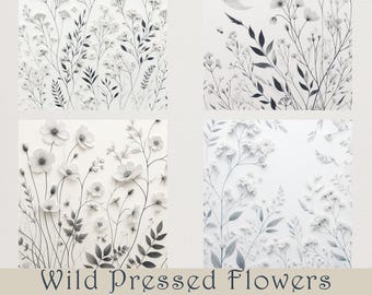 Watercolor Texture Floral Printable Paper. Wild Pressed Flowers Digital Scrapbook. Vintage Botanical Backgrounds. 20 JPG Instant Download