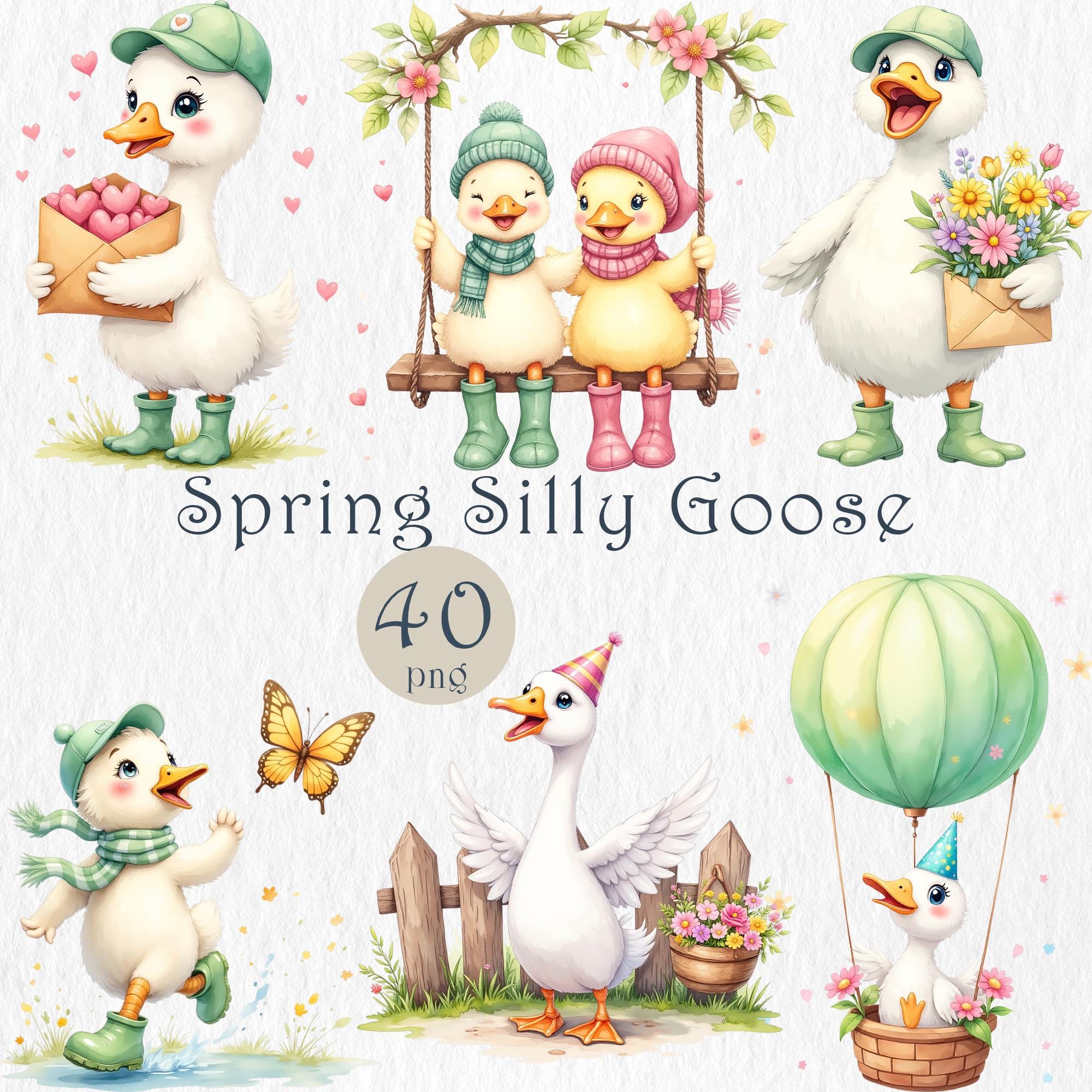 Spring Silly Goose Clipart , Whimsical Spring Animals, Funny Goose ...