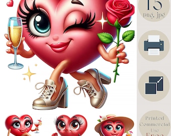 Cute Heart Girl Clipart. Valentine’s Day Heart Digital Art Bundle. Romantic Love Clipart. Anniversary Decorations, DIY card making, 15 PNG
