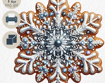 Christmas Gingerbread Snowflake Clipart. Festive Snowflake Design, Digital Download, DIY Holiday Card Art, Printable Decor, Craft, Scrapbook