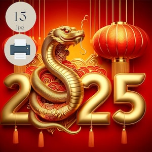 Pacote de clipart do Ano Novo Chinês 2025. Tema de cobra dourada, arte digital para impressão, cartões de Natal DIY e gráficos de mídia social, álbum de recortes, artesanato