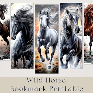 Wild Horses Bookmarks Set. Digital Printable Equestrian Art, Horse Lover Gift, Watercolor Horse Bookmark, Book Lover Gift, Bookish Accessory