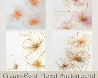 Cream and Gold Floral Digital Paper. 20 JPG Elegant Backgrounds, Printable Romantic Floral Texture, 12x12 Scrapbook Paper, Wedding Decor