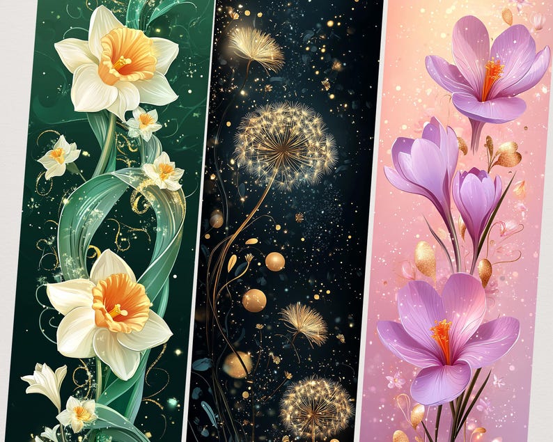 Spring Flowers Bookmarks Printable. Floral Bookmark Digital Instant ...