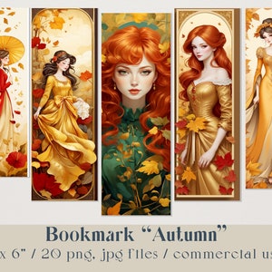 Bookmarks &quot;Autumn&quot; 20 png,jpg. Bookish accessories, book lovers gift for kids, easy resizing. Printable Trendy Design Bookmark Autumn Girl.