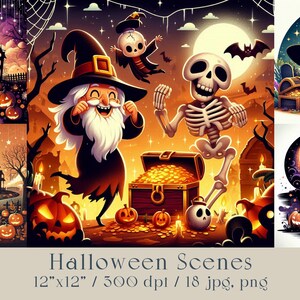 Dark Halloween Scenes 18 jpg png. Halloween Pumpkins, Witches Design Printable Kit. Instant Digital download, Scrapbooking, Junk Journal Set
