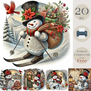 Christmas Snowman Clipart. Forest Animals and Gifts. 20 JPG, Bundle of Magical Illustrations for DIY Card Make, Scrapbook, Craft, Journaling
