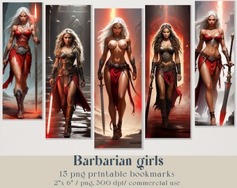 Barbarian Girls Bookmarks Set. Instant download, 15 png. Barbarian warrior girls digital design. Bookish accessories, book lovers gift.