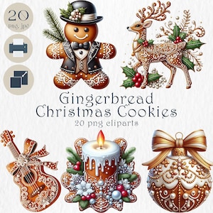 Christmas Gingerbread Cookies Clipart. 20 High Quality PNG, JPG Junk Journal, Scrapbook, Craft, Digital Planner, Commercial Use, Sublimation