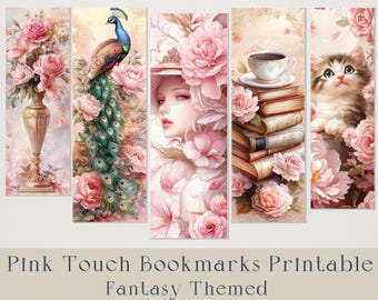 Pink Touch Aesthetic Bookmark Set. Vintage-Inspired Bookmarks with Roses, Books, Tea, and Cute Details –  Reading Gifts. Bookish accessories