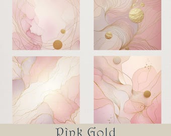 Watercolor Pink Gold Texture. Kintsugi Inspired Digital Paper. Elegant Abstract Printable Background. Luxury Scrapbooking Paper, Crafting