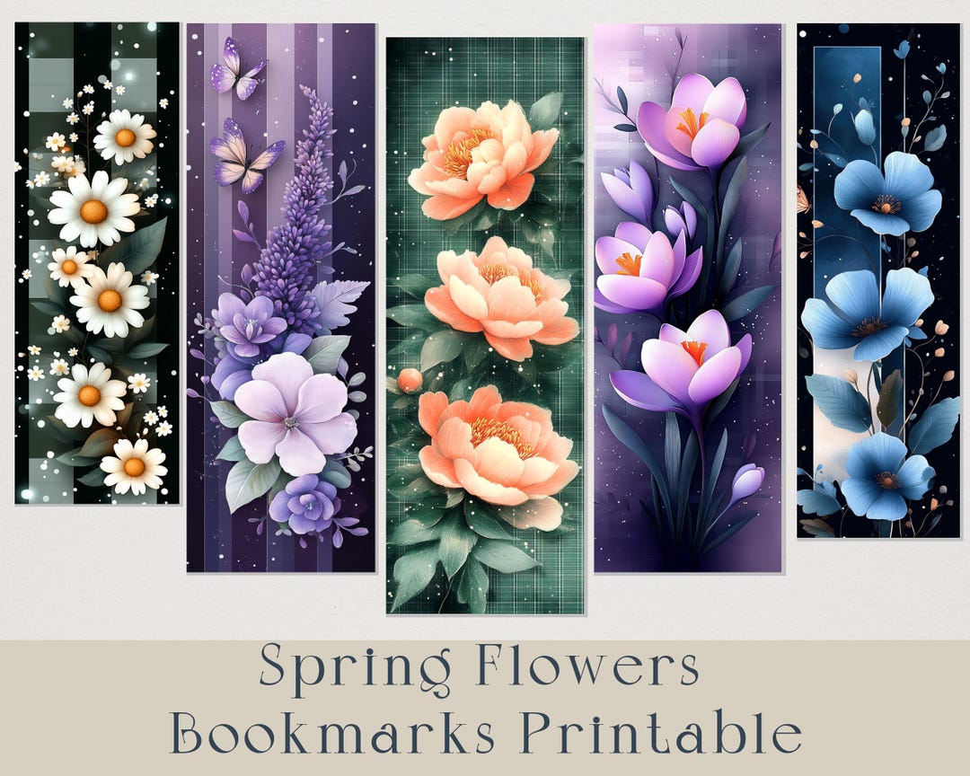 Spring Flowers Bookmarks Printable, Digital Floral Bookmark Set ...