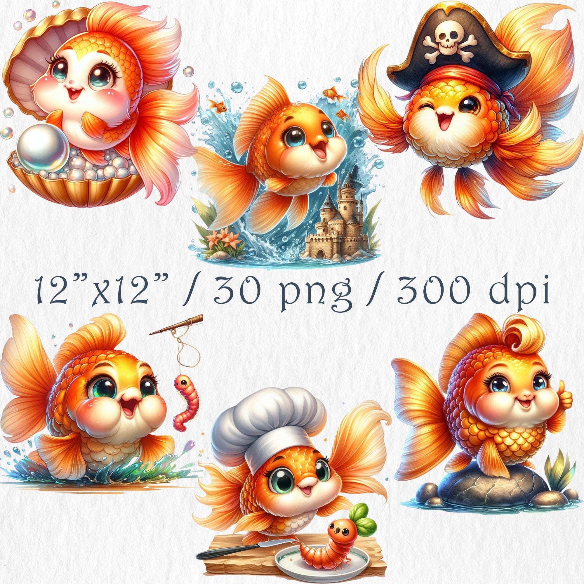 Cute Goldfish Clipart. Whimsical Cartoon Fish PNG. Kawaii Goldfish Digital  Download. Underwater Sea Creatures. Sublimation, Commercial Use - Etsy, image size:2000x2000