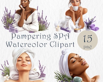Lavender Spa Clipart. Self Care Watercolor Illustrations. Relaxing Spa Women PNGs. Aromatherapy, Healthy Life, friendly ECO. Commercial Use