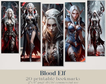 Fantasy Elf Bookmarks Set. Instant download bookmark, 20 png files. Magical elf warrior girl design. Bookish accessories, book lovers gift