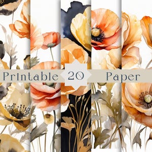 20jpg, png Abstract Pressed Poppies, Printable WatercolorPoppies, High Quality Paper Digital download, Paper craft Wall Trendy Art Picture
